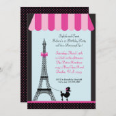 エッフェル塔の女の子の誕生日の招待状 招待状 (正面/裏面)