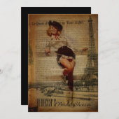 エッフェル塔の女性のカーボーイの国のブライダルシャワー 招待状 (正面/裏面)