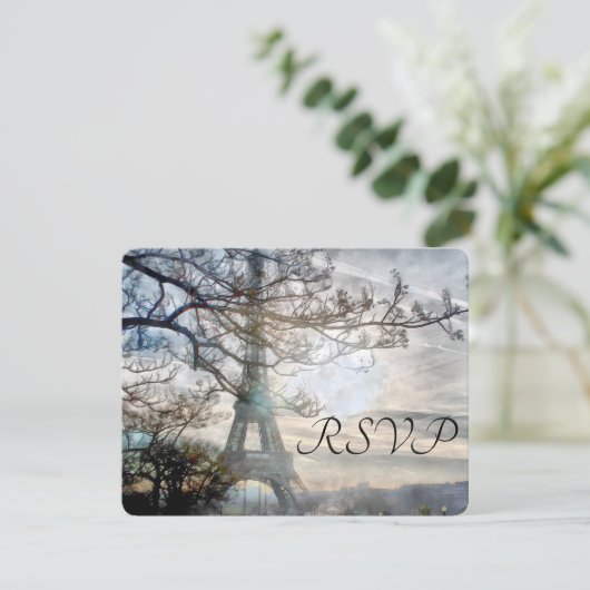 エッフェル塔の春の日の出の水彩画 出欠カード (スタンド正面)