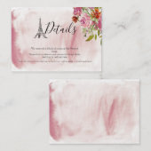 エッフェル塔の水彩画ウェディング詳細カード エンクロージャーカード (正面/裏面)