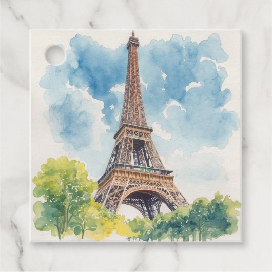 エッフェル塔の水彩画 パリ フランス 描かれた フェイバータグ (正面)