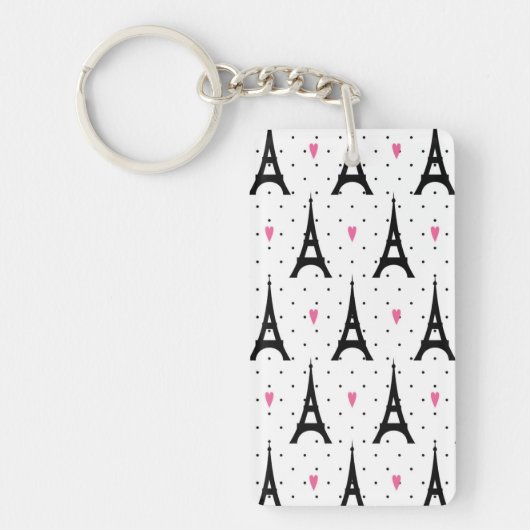 エッフェル塔の水玉模様及びハートパターン キーホルダー (正面)