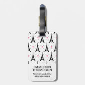 エッフェル塔の水玉模様及びハートパターン ラゲッジタグ (裏面縦)