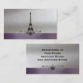 エッフェル塔の紫色の銀製のギフト登録カード エンクロージャーカード (正面/裏面)