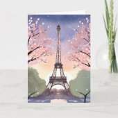 エッフェル塔の花咲くパリ フランス 水彩画 カード (正面)