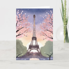 エッフェル塔の花咲くパリ フランス 水彩画 カード