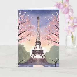 エッフェル塔の花咲くパリ フランス 水彩画 カード