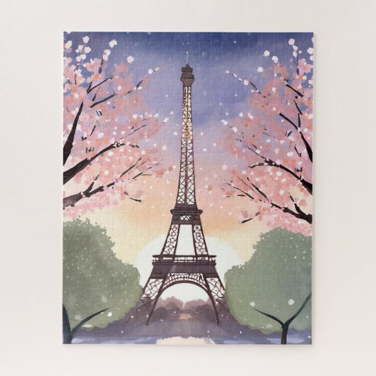 エッフェル塔の花咲くパリ フランス 水彩画 ジグソーパズル (縦)