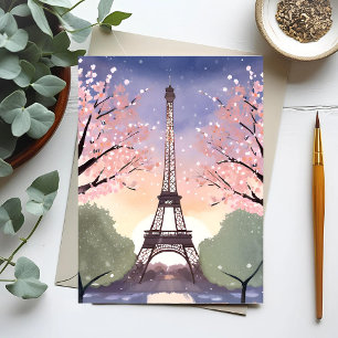 エッフェル塔の花咲く情景|フランス パリ 水彩画 ポストカード
