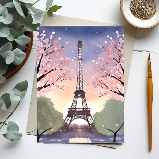 エッフェル塔の花咲く情景｜フランス パリ 水彩画 ポストカード