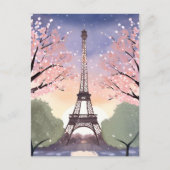 エッフェル塔の花咲く情景｜フランス パリ 水彩画 ポストカード (正面)