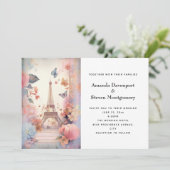 エッフェル塔の蝶と花のウェディング 招待状 (スタンド正面)