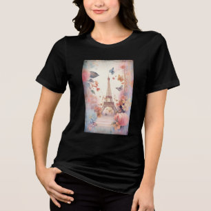 エッフェル塔の蝶と花 トライブレンドＴシャツ