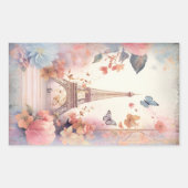 エッフェル塔の蝶と花 長方形シール (正面)