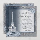 エッフェル塔の金金属招待 招待状 (正面/裏面)