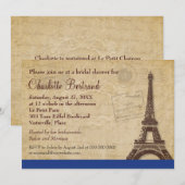 エッフェル塔の青いパリの花嫁シャワー 招待状 (正面/裏面)