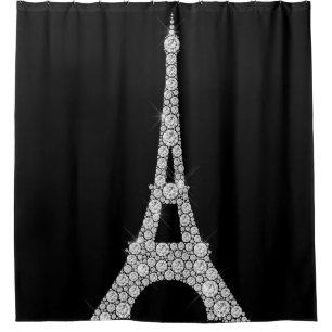 エッフェル塔のPariの白黒のSwarovskiの水晶 シャワーカーテン