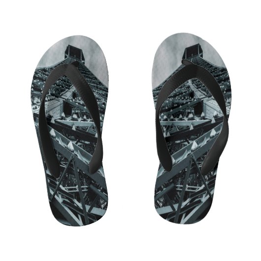 エッフェル塔パリスティールとスカイフラスクソックス キッズビーチサンダル (フットベッド)