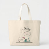 エッフェル塔パリフランスを過ぎたスクーターの乗馬 ラージトートバッグ (正面)