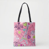 エッフェル塔愛パリフランスのピンク トートバッグ (正面)