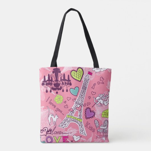 エッフェル塔愛パリフランスのピンク トートバッグ (裏面)