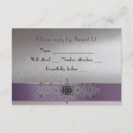 エッフェル塔紫色および銀製RSVP 出欠カード