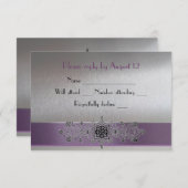 エッフェル塔紫色および銀製RSVP 出欠カード (正面/裏面)