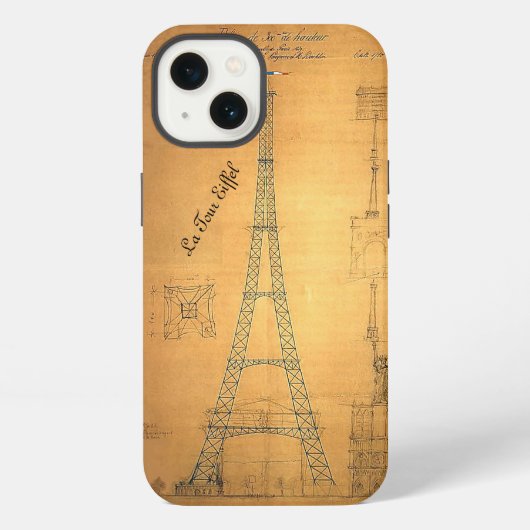 エッフェル塔設計図 1884年 iPhoneケース (裏面)