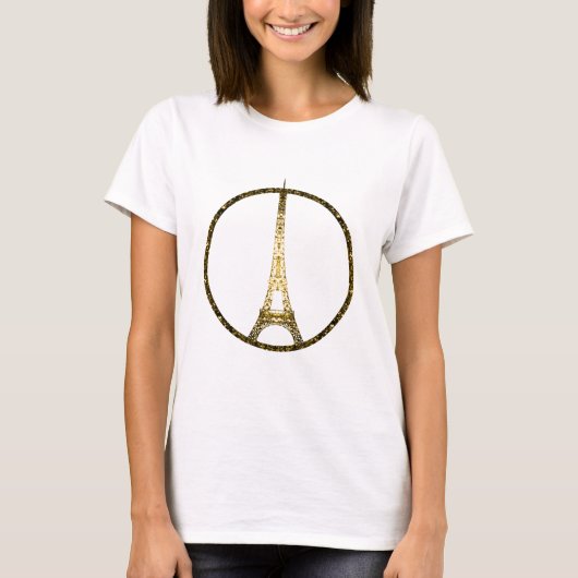 エッフェル塔 ゴールド ラメ スパークル Tシャツ (正面)