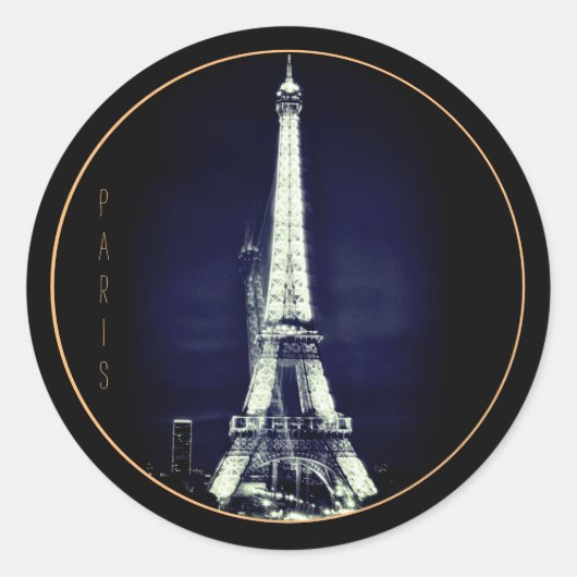 エッフェル塔 & サルレアルパリのアート / 愛の国フランス 青 ラウンドシール (正面)