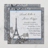 エッフェル塔 スコットランドヤマゴボウ 銀色メタリック 招待状 (正面/裏面)