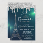 エッフェル塔, ティアラ, グリーンのドリップ・キンセアニエラ 招待状 (正面/裏面)