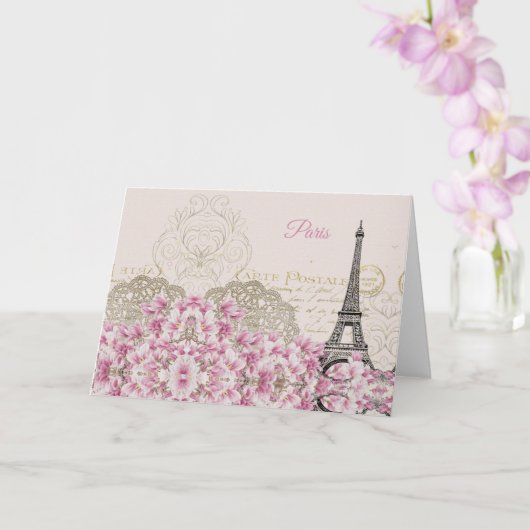 エッフェル塔、パリのピンクの桜 カード (蘭)
