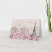 エッフェル塔、パリのピンクの桜 カード (正面)