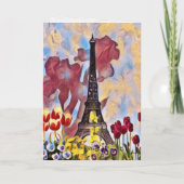 エッフェル塔、パリ アイリス、春の花々 カード (裏面)