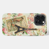 エッフェル塔 パリ ピンクの花柄 iPhoneケース (裏面横)