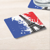 エッフェル塔|パリ、フランス|のグランジな旗 スクエアペーパーコースター (アングル)
