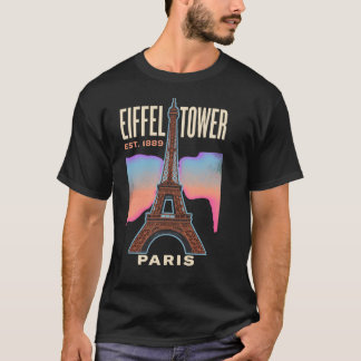 エッフェル塔 パリ フランス ビンテージ 旅行ポスター Tシャツ