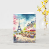エッフェル塔 パリ フランス 水彩画 カード (黄色い花)
