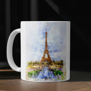 エッフェル塔 パリ フランス 水彩画 日没 コーヒーマグカップ