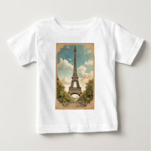 エッフェル塔 パリ 旅行 ヴィンテージ スタイル レトロ アート ベビーTシャツ