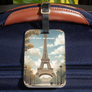 エッフェル塔 パリ 旅行 ヴィンテージ レトロ アート 名前 ラゲッジタグ