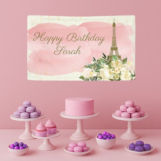 エッフェル塔 パリ 誕生日 ピンク ゴールド ラメ 横断幕