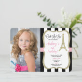 エッフェル塔 パリ 誕生日 写真 ピンク ゴールド ブラック 招待状 (スタンド正面)