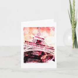 エッフェル塔、ピンクおよび杏子のブランク カード