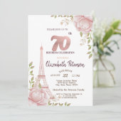 エッフェル塔 ピンクの花 70歳の誕生日 招待状 (スタンド正面)
