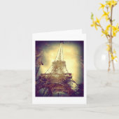 エッフェル塔、ブラウン、紫色および金ゴールドのブランク カード (黄色い花)