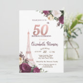 エッフェル塔 ブルゴーニュの花 50歳の誕生日 招待状 (スタンド正面)