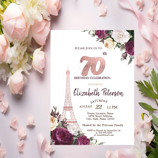 エッフェル塔 ブルゴーニュの花 70歳の誕生日 招待状