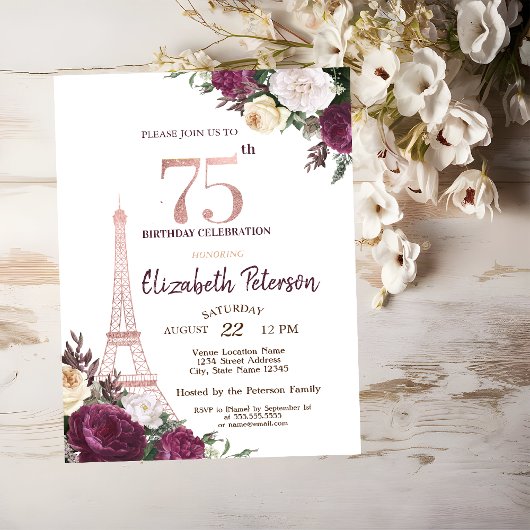 エッフェル塔 ブルゴーニュの花 75歳の誕生日 招待状